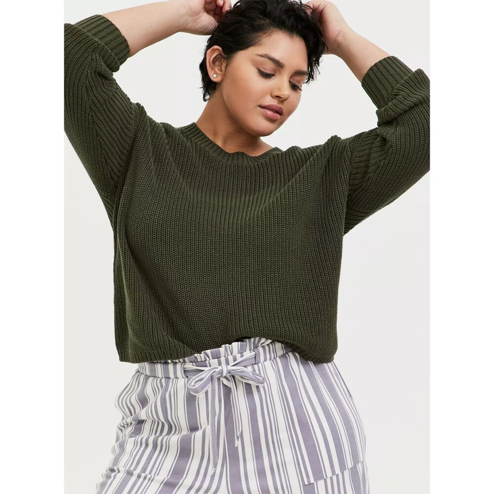 Torrid Olive Green Pullover Drop Shoulder Sweater Size 0X (XL) GUC